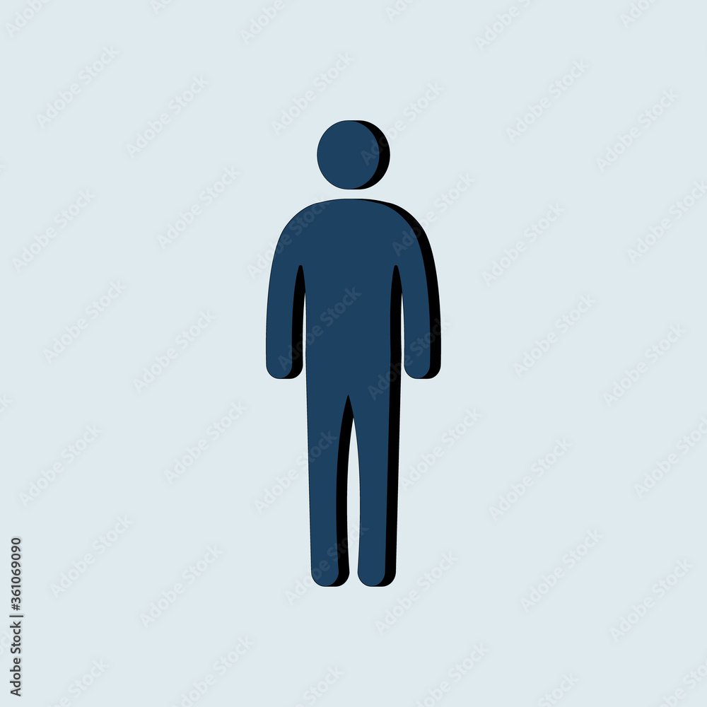 Man standing silhouette. Flat vector icon. Male sign, man icon, man sign in flat 3D style Man standing silhouette. Flat vector icon. Male sign, man icon, man sign in flat 3D style