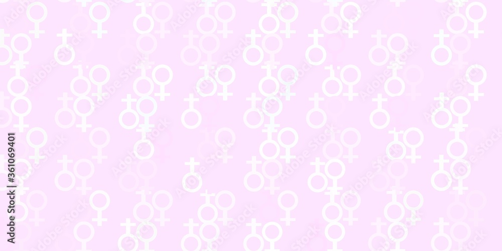 Light Pink, Yellow vector pattern with feminism elements.