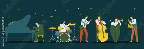 Vector character illustration of jazz band perform music