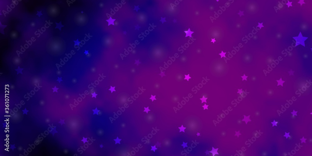 Dark Purple, Pink vector background with colorful stars. Blur decorative design in simple style with stars. Pattern for new year ad, booklets.