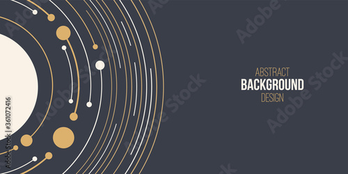 Abstract background, poster, banner. Composition of smooth rounded lines and dots. Abstract solar system. Trendy design. Vector color illustration in flat style.