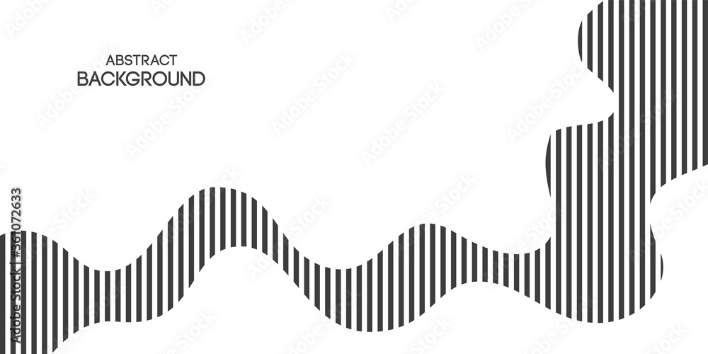 Fototapeta premium Abstract background, poster, banner. Composition of smooth dynamic waves, striped liquid shapes. Trendy design. Vector monochrome illustration in flat style.