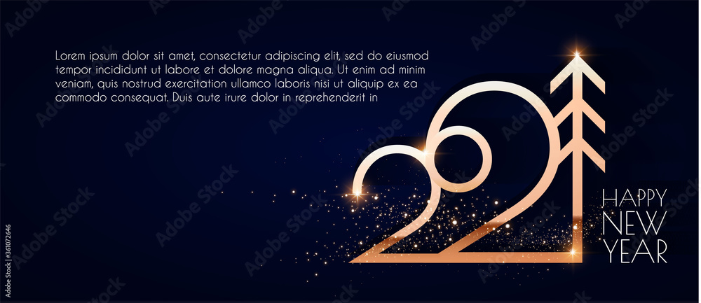 Happy new 2021 year Elegant gold text with light. Minimalistic text template. Happy new 2021 year Elegant gold text with light. Minimalistic text template.