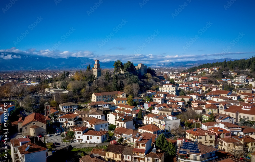 Aerial view of Trikala. a city in northwestern Thessaly, Greece