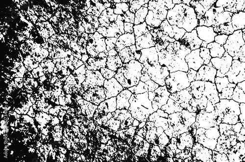 Dry soil texture. Cracks background. Grunge texture. Grunge black and white vector overlay. Grungy grainy surface.
