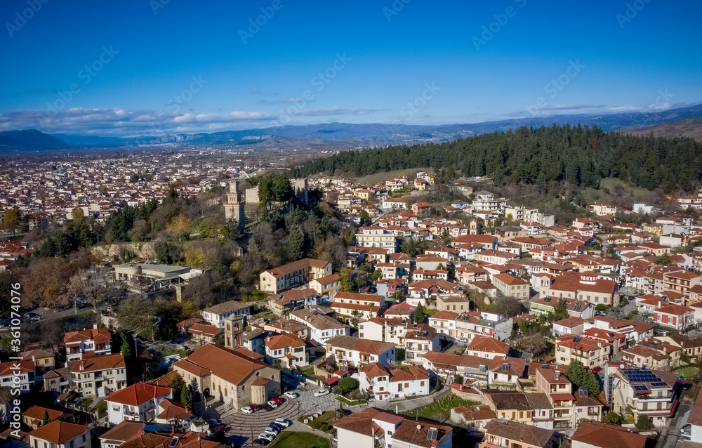 Aerial view of Trikala. a city in northwestern Thessaly, Greece