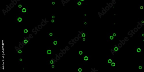 Dark green, yellow vector pattern with coronavirus elements.