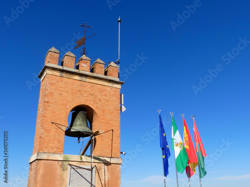 The historic bell in the Watch Tower of the Alcazaba fortress at the Alhambra complex overlooking Granada in Andalusia, southern Spain.