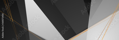 Grey and black corporate abstract background with golden lines. Polygonal vector design