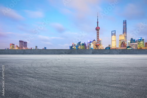 Race track road and city skyline and architectural scenery in Shanghai,China.