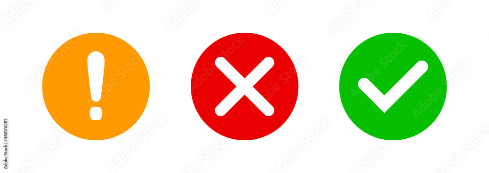 Tick, Asterisk, Cross, Red, Green, Yellow, Check, Warning, Error