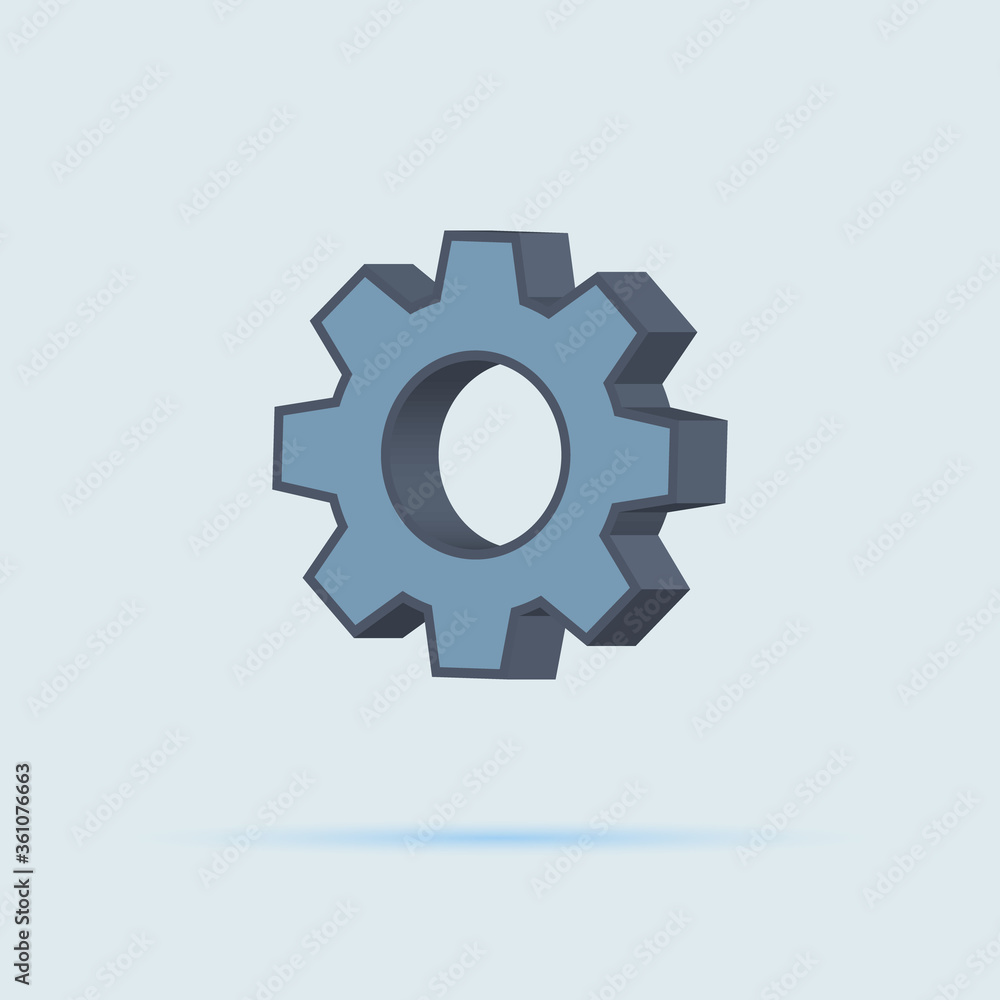 gear icon on blue white background in flat 3D style gear icon on blue white background in flat 3D style