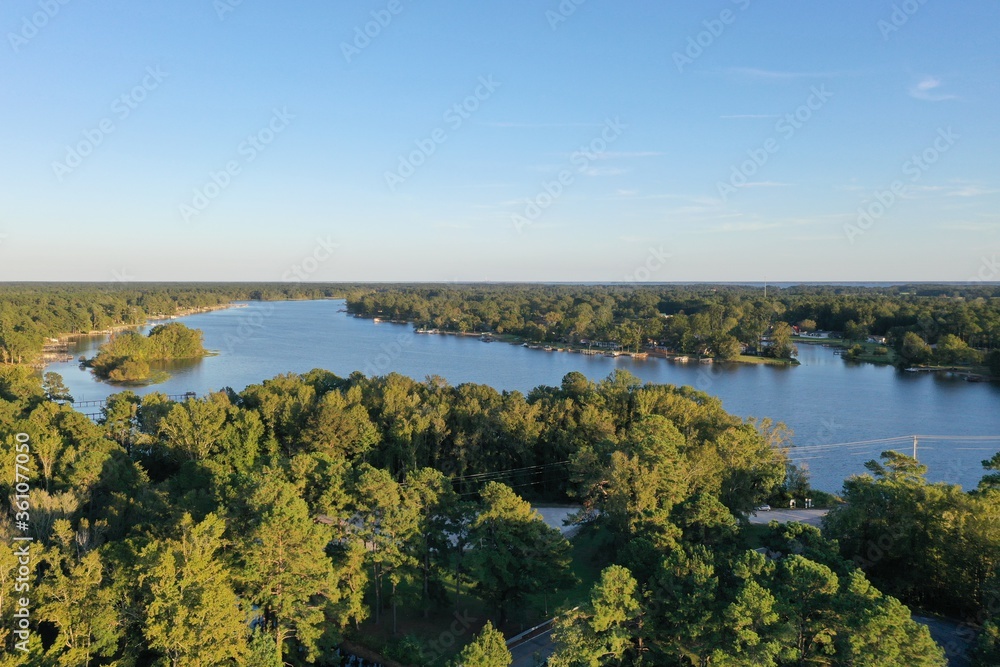 DJI Drone Aerial View Overlooking Lake And Trees