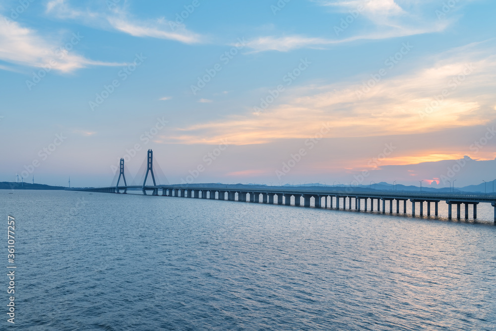 poyang lake second bridge in sunset