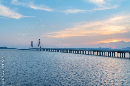 poyang lake second bridge in sunset