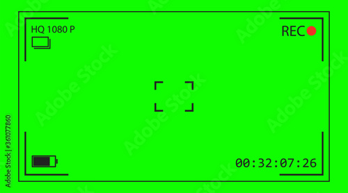 Screen camera interface on green temple background. Vector frame