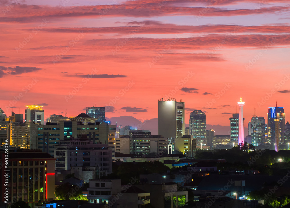 Beautiful sunset over the capital of Indonesia - Jakarta.