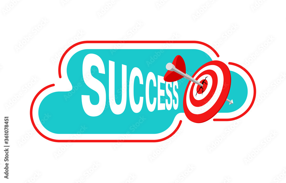 Success illustration- business strategy and targeting success - bulls eye hit in archery, target and flying arrows - vector banner element