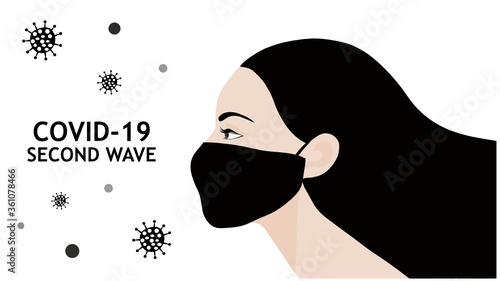 Covid-19 second wave woman wearing face mask to prevent from covid-19 coronavirus pandemic outbreak  vector illustration