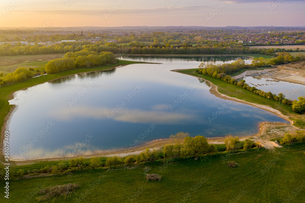 Aerial view of a man made lake in West Oxfordshire Aerial view of a man made lake in West Oxfordshire