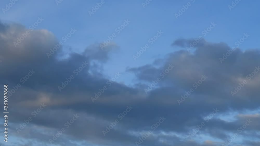 TimeLapse of Tropical summer sunset blue sky with beautiful white & gray clouds or puffy fluffy cloudscape on evening twilight horizon in sunny sunlight & sun rays, Abstract nature blurred background TimeLapse of Tropical summer sunset blue sky with beautiful white & gray clouds or puffy fluffy cloudscape on evening twilight horizon in sunny sunlight & sun rays, Abstract nature blurred background