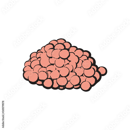Vector illustration of heap of red caviar in sketch style.