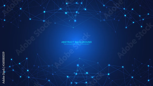 Abstract technology background with connecting dots and lines. Digital technology of global network connection and communication.