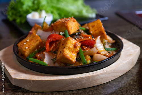 Asian food with tofu and vegetables