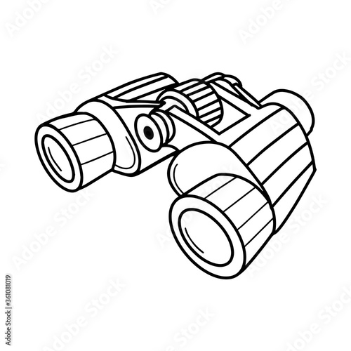 Tourist binoculars isolated on a white backgroun.long-range vision device, image intensifier optical device. Vector illustration in Doodle style.Optical instrument isolated on white background.