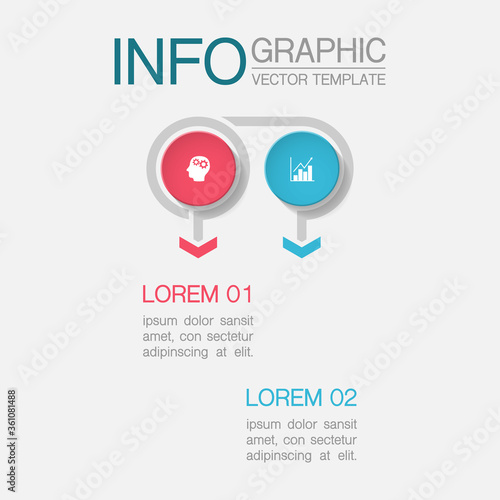 Vector infographic template with 2 steps or options. Data presentation, business concept design for web, brochure, diagram.