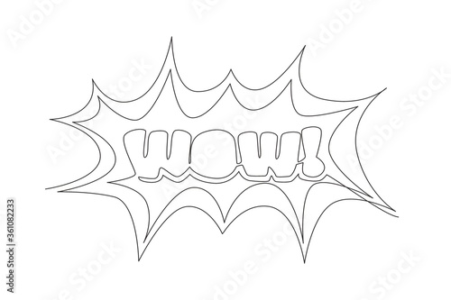 Single continuous line drawing of comical cute and fabulous typography quote - Wow. Calligraphic design for print, greeting card, banner, poster. One line draw design vector graphic illustration