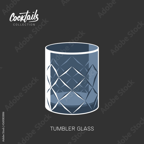 Tumbler whiseky cognac crystal glass black background vector