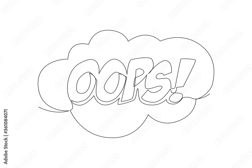 Single continuous line drawing of comical cute and cool typography quote - Oops. Calligraphic design for print, greeting card, label, banner, poster. One line draw design vector graphic illustration Single continuous line drawing of comical cute and cool typography quote - Oops. Calligraphic design for print, greeting card, label, banner, poster. One line draw design vector graphic illustration