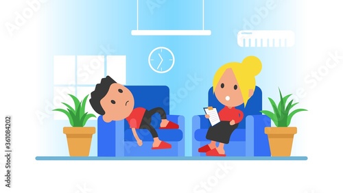 Psychotherapy. The patient is lying on the couch and talking to a psychologist.
