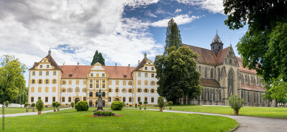 panorama view of the castle and monastery and cathedral at Salem in southern Germany