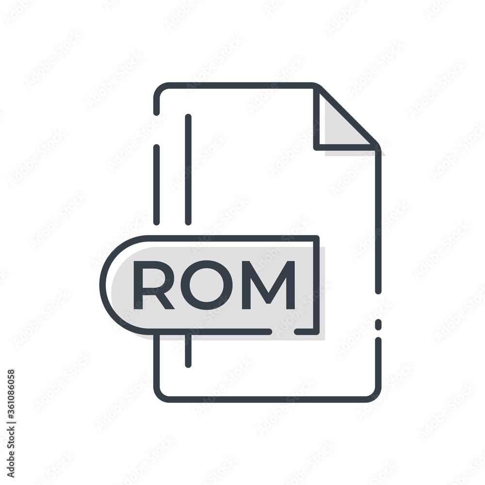ROM File Format Icon. ROM extension line icon. ROM File Format Icon. ROM extension line icon.