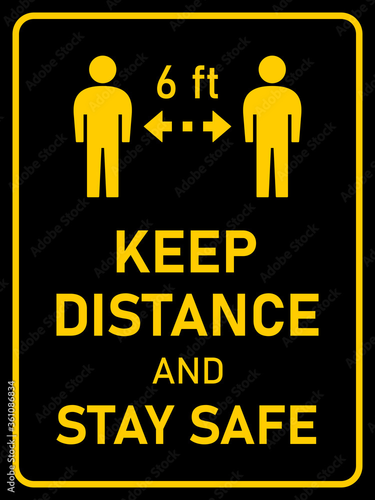 Keep Distance and Stay Safe 6 ft or 6 Feet Vertical Social Distancing Instruction Icon with an Aspect Ratio of 3:4. Vector Image. Keep Distance and Stay Safe 6 ft or 6 Feet Vertical Social Distancing Instruction Icon with an Aspect Ratio of 3:4. Vector Image.