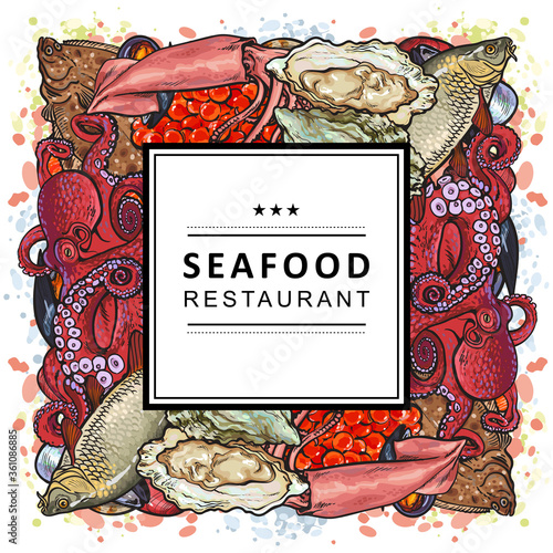 vector sketch underwater animal sea food pattern