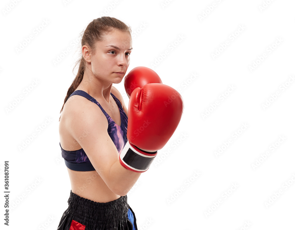 Kickboxing girl on white Kickboxing girl on white