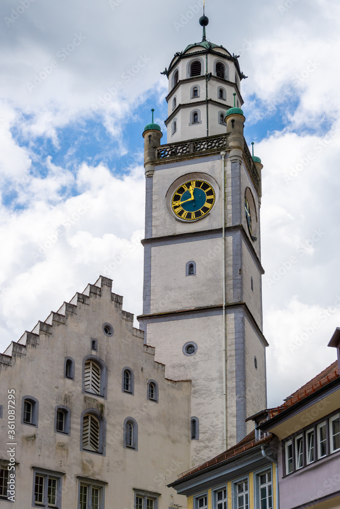historic Ravensburg with the Blaserturm tower and the Waagsaal building