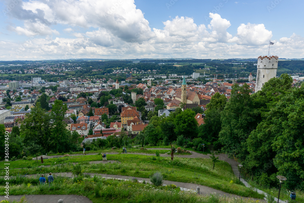 view of the historic city of Ravensburg with ist many towers in southern Germany