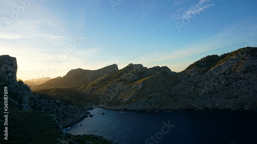 the sunset at the Cap Formentor  Port Pollenca  on the island Mallorca  Spain  in the month of January