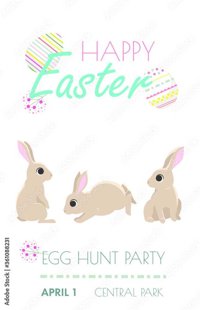 Vector illustration of little bunny for Easter. Cute rabbit set. Happy Easter. Elements isolated on white background. EPS 10 Vector illustration of little bunny for Easter. Cute rabbit set. Happy Easter. Elements isolated on white background. EPS 10