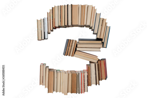 Number - 3 made of books isolated on white background. Digit shape mockup from the alphabet. Concept of education. Nobody