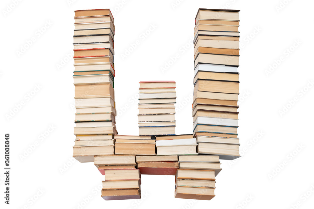 Letter - W made of books isolated on white background. Book letter font mockup from the alphabet. Concept of education. Nobody Letter - W made of books isolated on white background. Book letter font mockup from the alphabet. Concept of education. Nobody