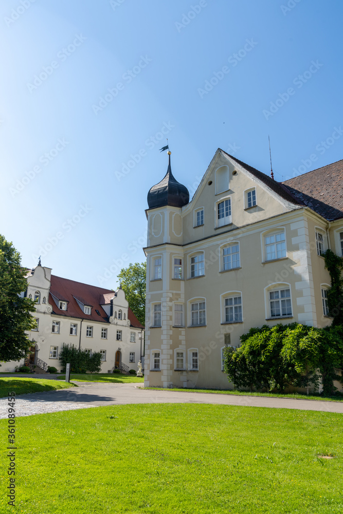 view of the historic castle and castle grounds in Isny in southern Germany