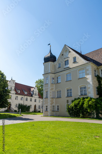 view of the historic castle and castle grounds in Isny in southern Germany