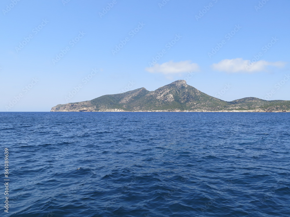 the view of the island Sa Dragonera from the boat, Mallorca, Spain, in the month of June