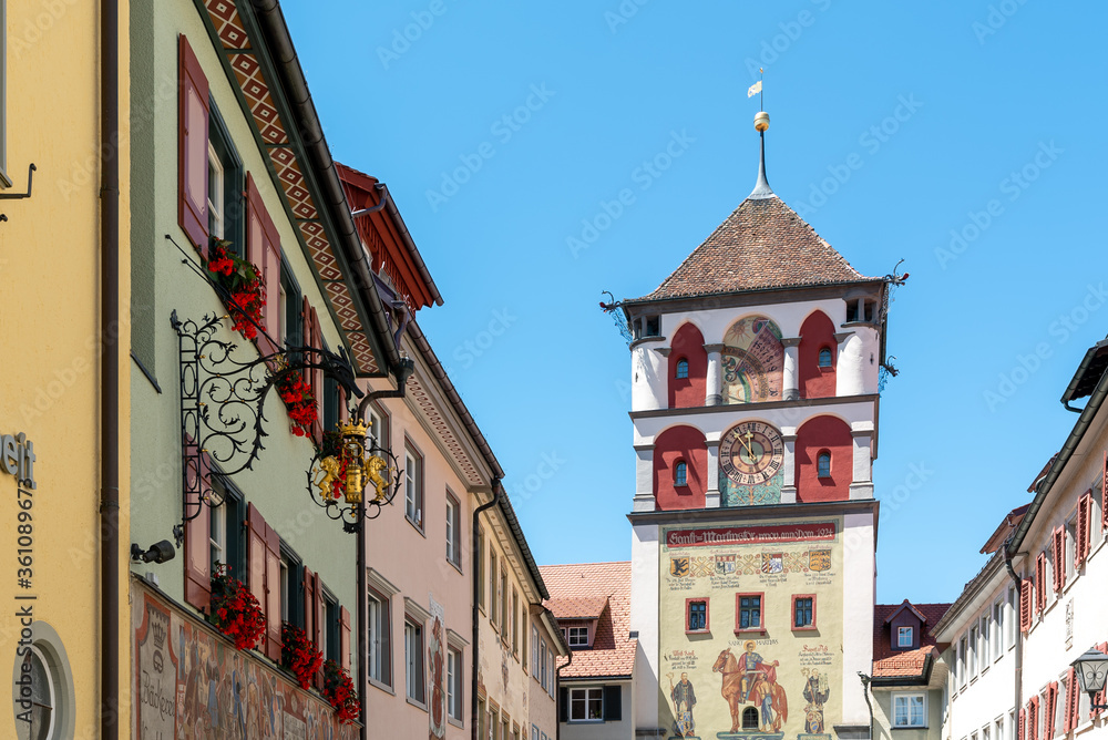 view of the historic old town of Wangen in the Allgau with  ist many landmarks and buildings