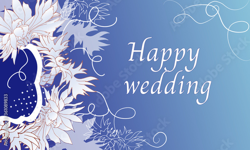 Wedding banner with cornflowers on a light blue background. Floral vector card, text frame for invitations or congratulations.